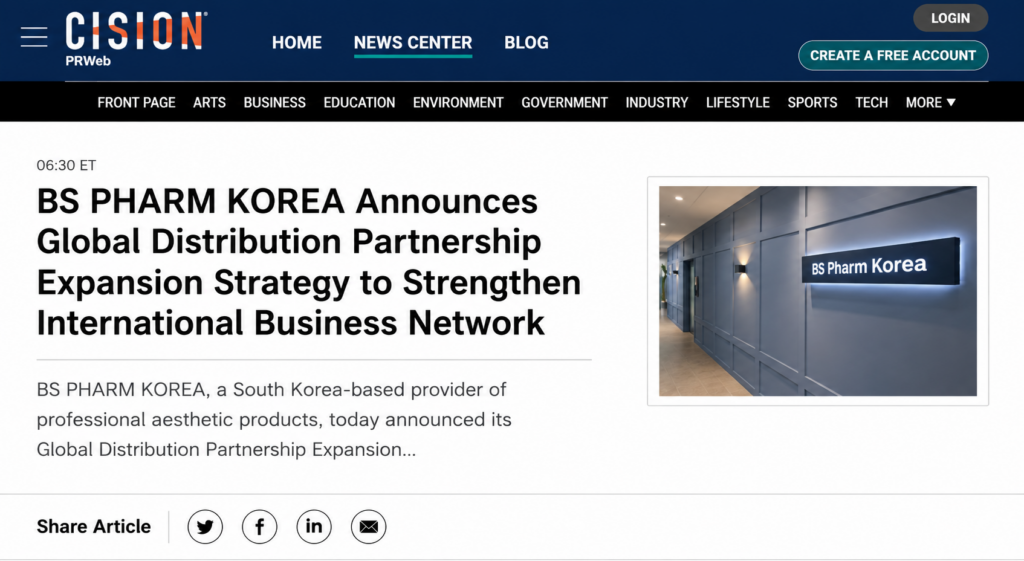 BS PHARM KOREA global partnership strategy press release published on PRWeb